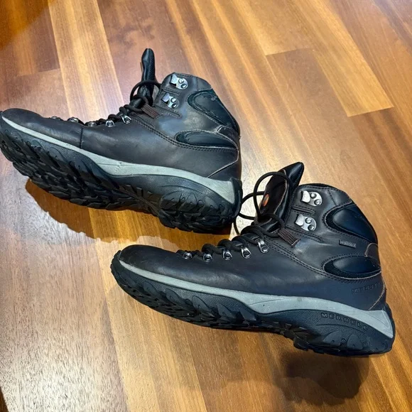 Merrell Ridgeway Waterproof Leather Hiking Boots Men’s Size 12 Dark Brown & Blk - Picture 7 of 10